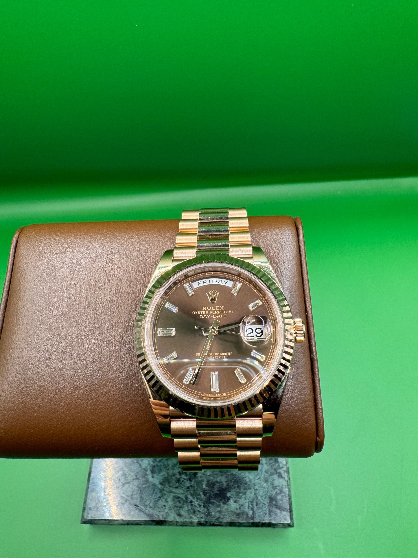 Rolex Day-Date 40mm Rose Gold Chocolate Dial Box and Card 228235