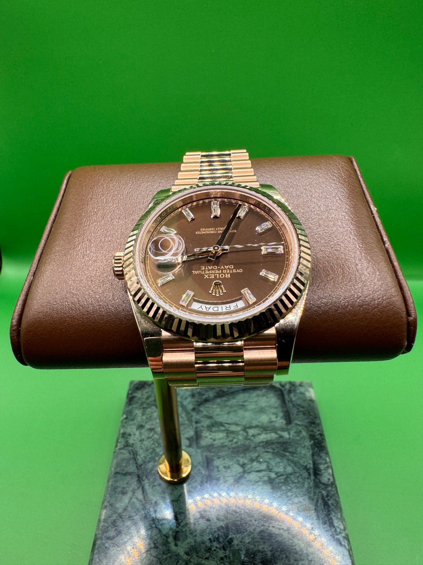 Rolex Day-Date 40mm Rose Gold Chocolate Dial Box and Card 228235