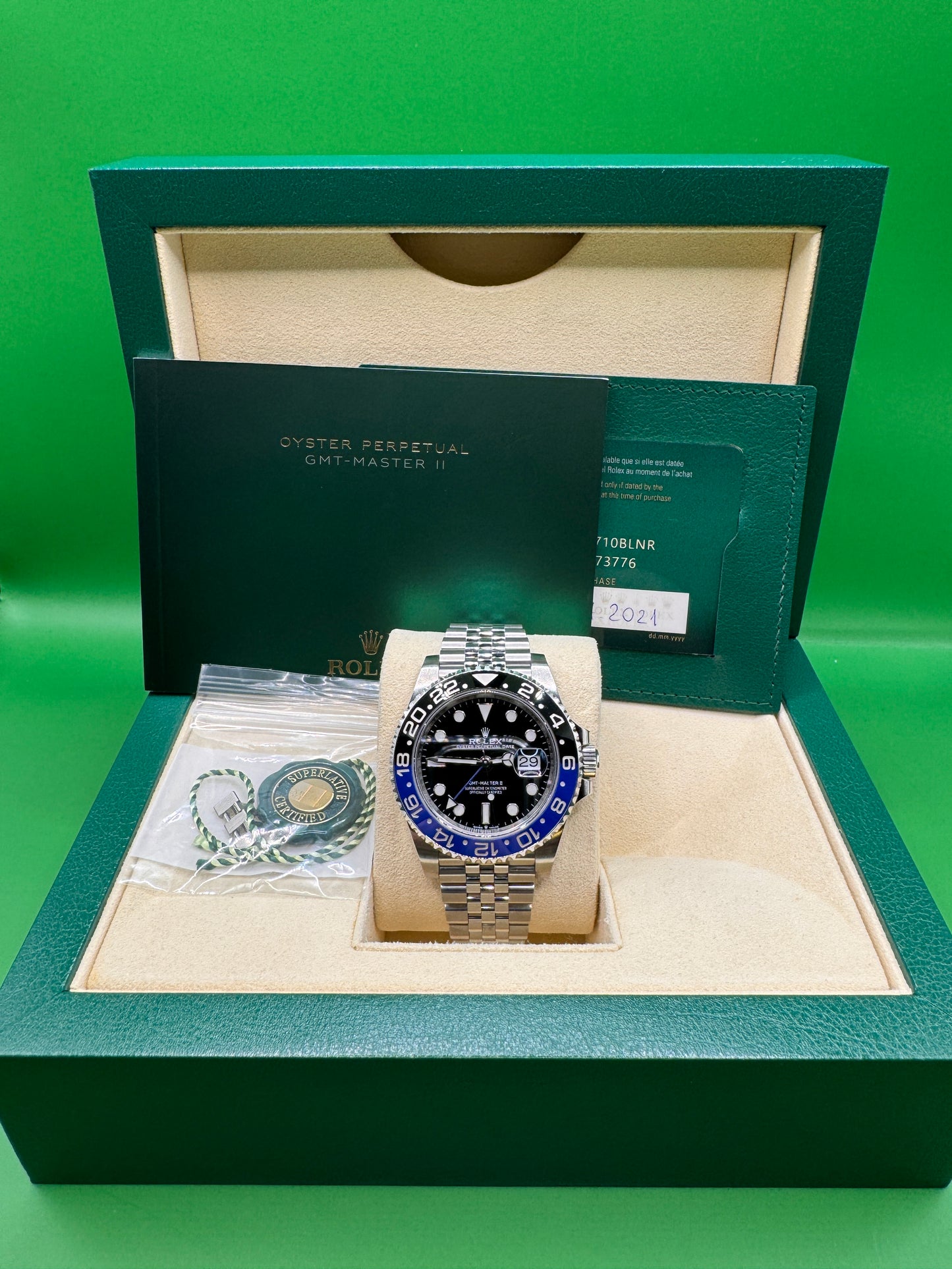 Rolex GMT Master II Batgirl on Jubilee 2021 126710BLNR